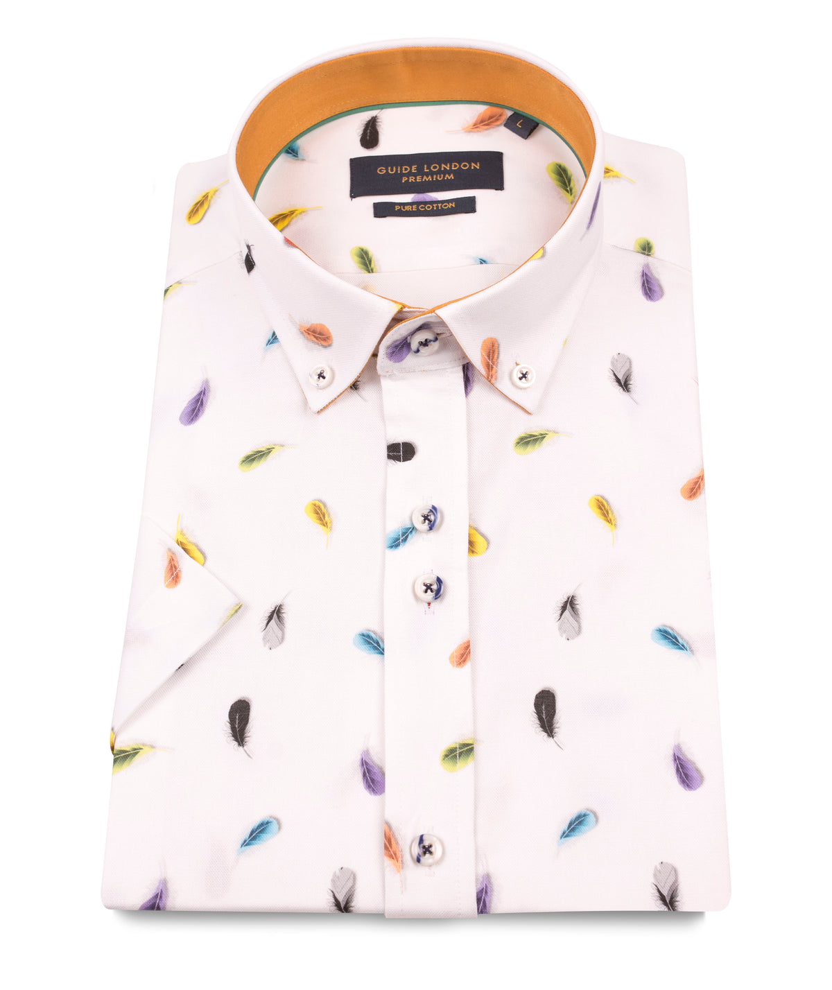 Multicoloured Feather Print Short Sleeve Shirt