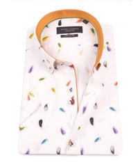 Multicoloured Feather Print Short Sleeve Shirt