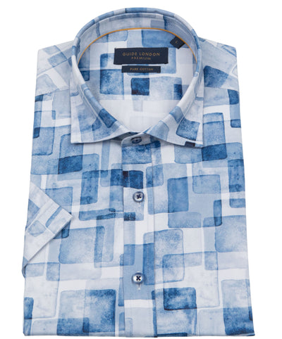 Blue Geometric Half Sleeve Cotton Shirt