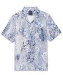 Textured Abstract Print Revere Collar Shirt