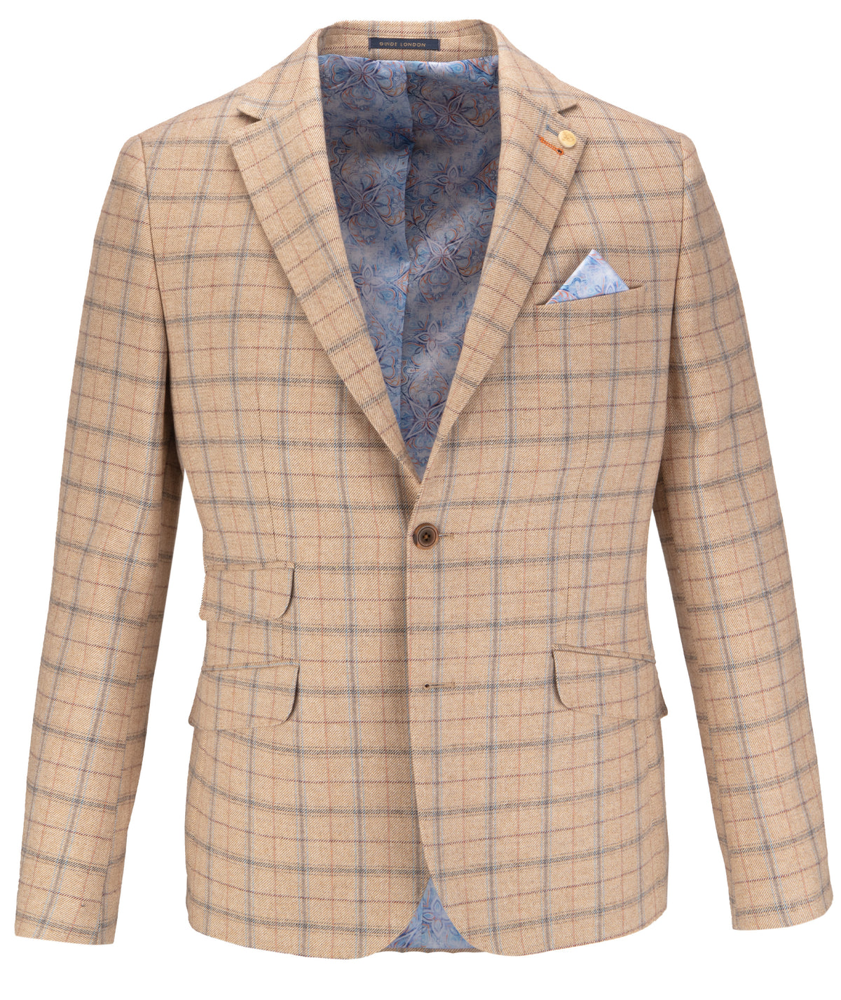 Tan Check Wool and Cotton Blend Jacket