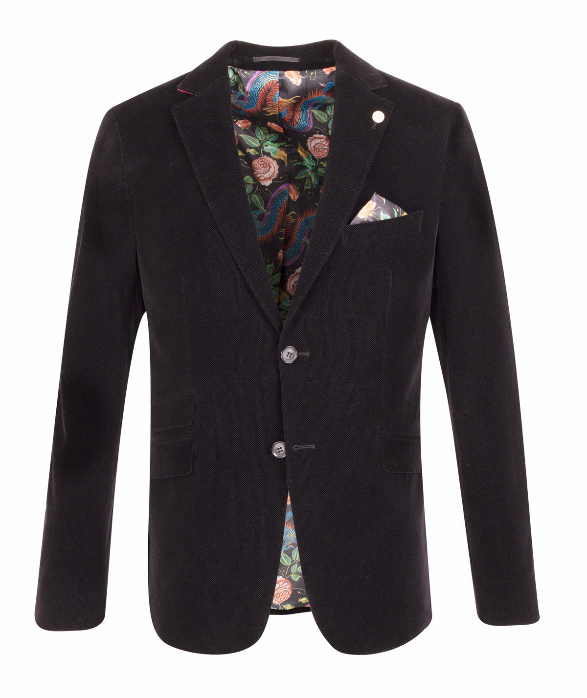 Men's Soft Velvet Blazer with Floral Lining