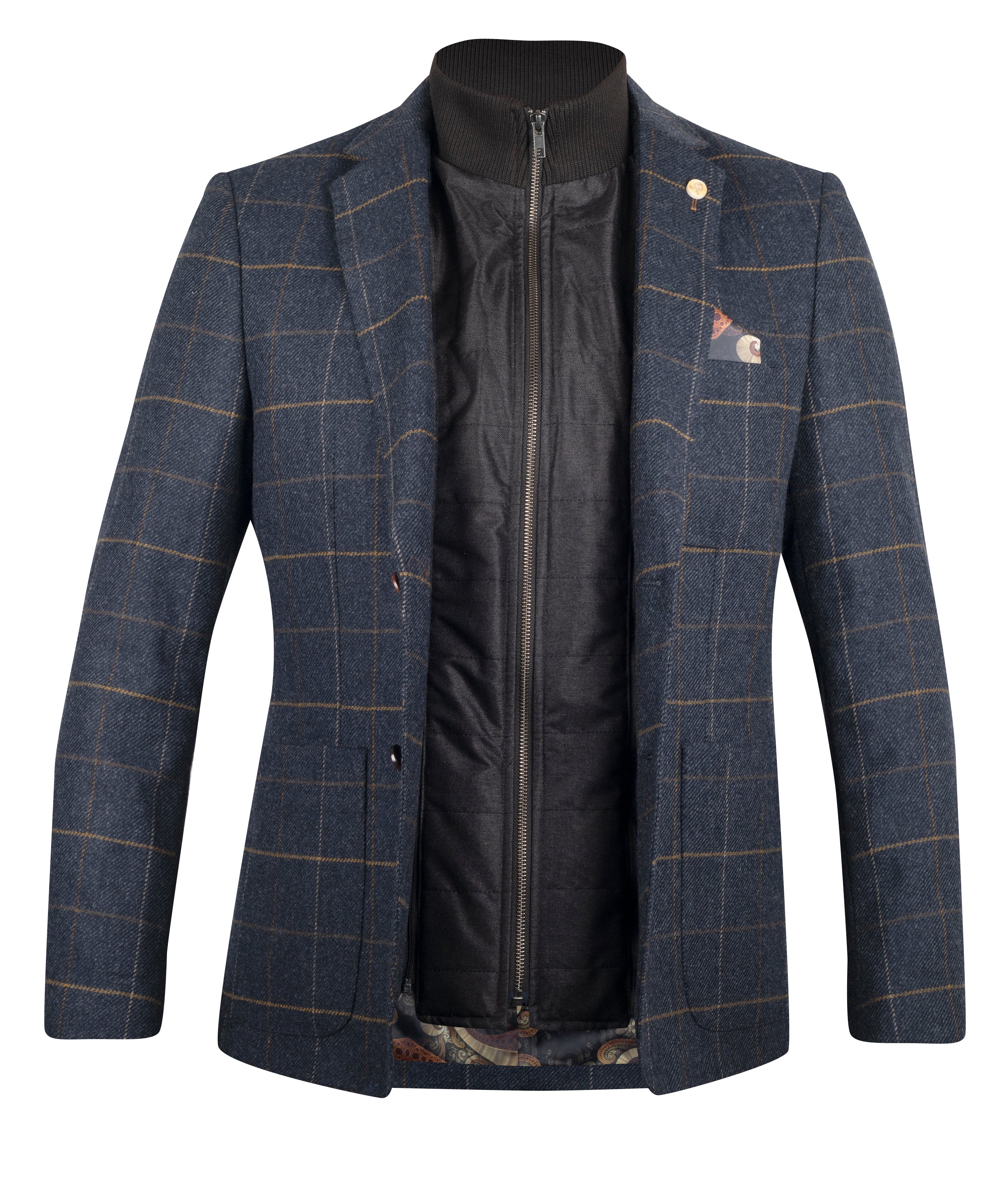 Windowpane Check Blazer with Removable Gilet Insert