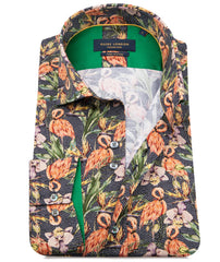 Men's Flamingo & Floral Long Sleeve Shirt - 100% Cotton