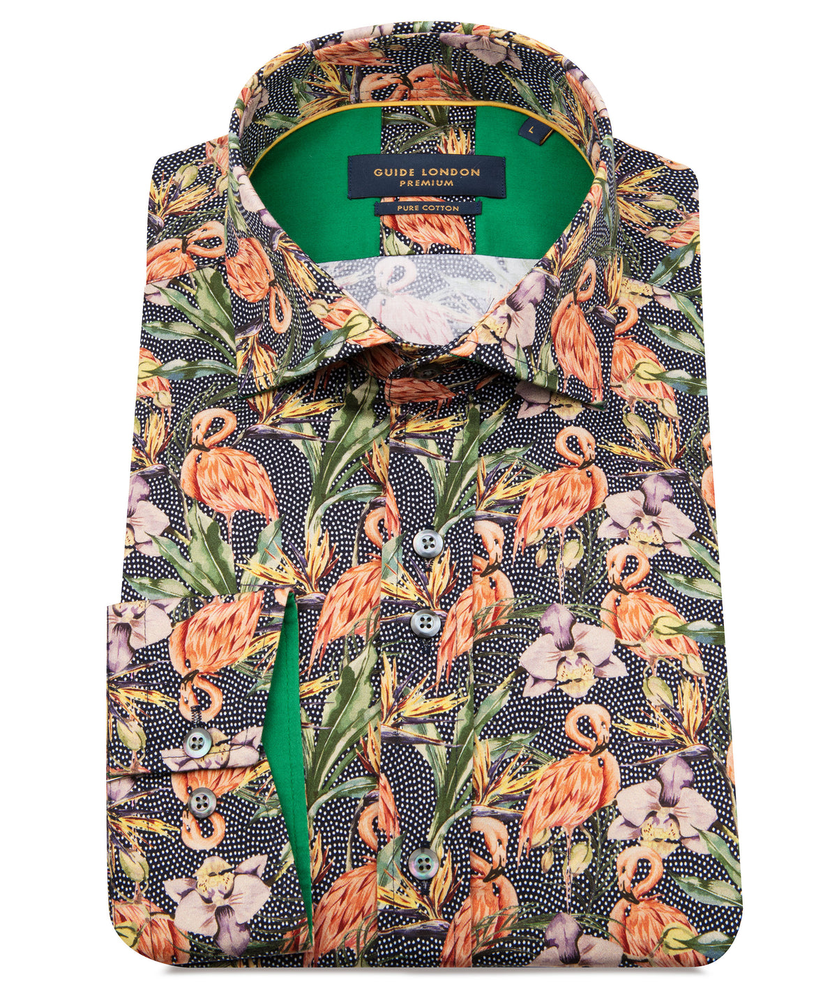 Men's Flamingo & Floral Long Sleeve Shirt - 100% Cotton