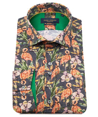 Men's Flamingo & Floral Long Sleeve Shirt - 100% Cotton