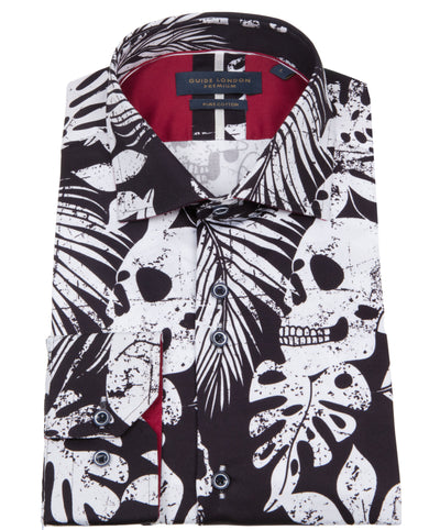 Skull and Tropical Leaves Cotton Shirt