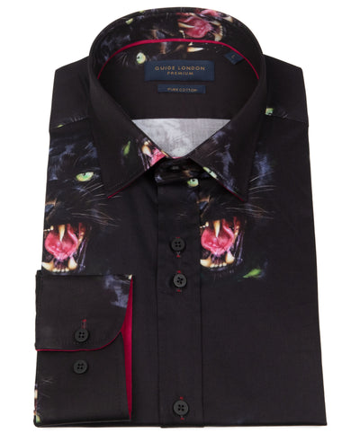 Panther Motif Long Sleeve Cotton Shirt