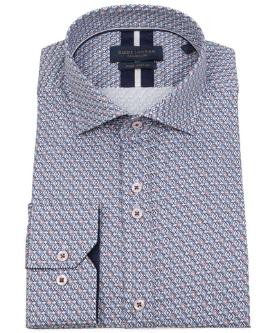 Blue and Red Geometric Men's Long Sleeve Shirt