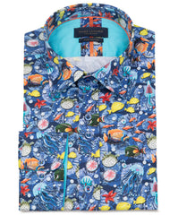 Vibrant Fish Print Cotton Shirt