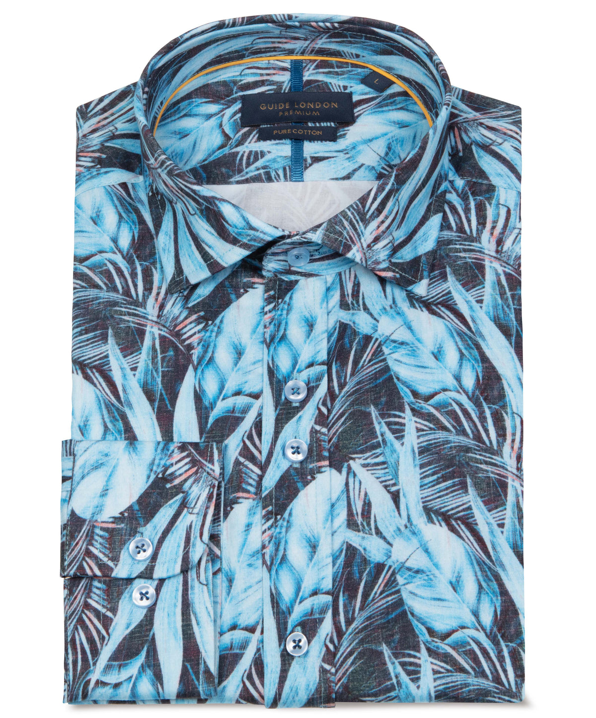 Summer Blue Leafy Pattern Men's Cotton Shirt