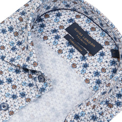 Men's Geometric Print Cotton Shirt in Blues and Tans