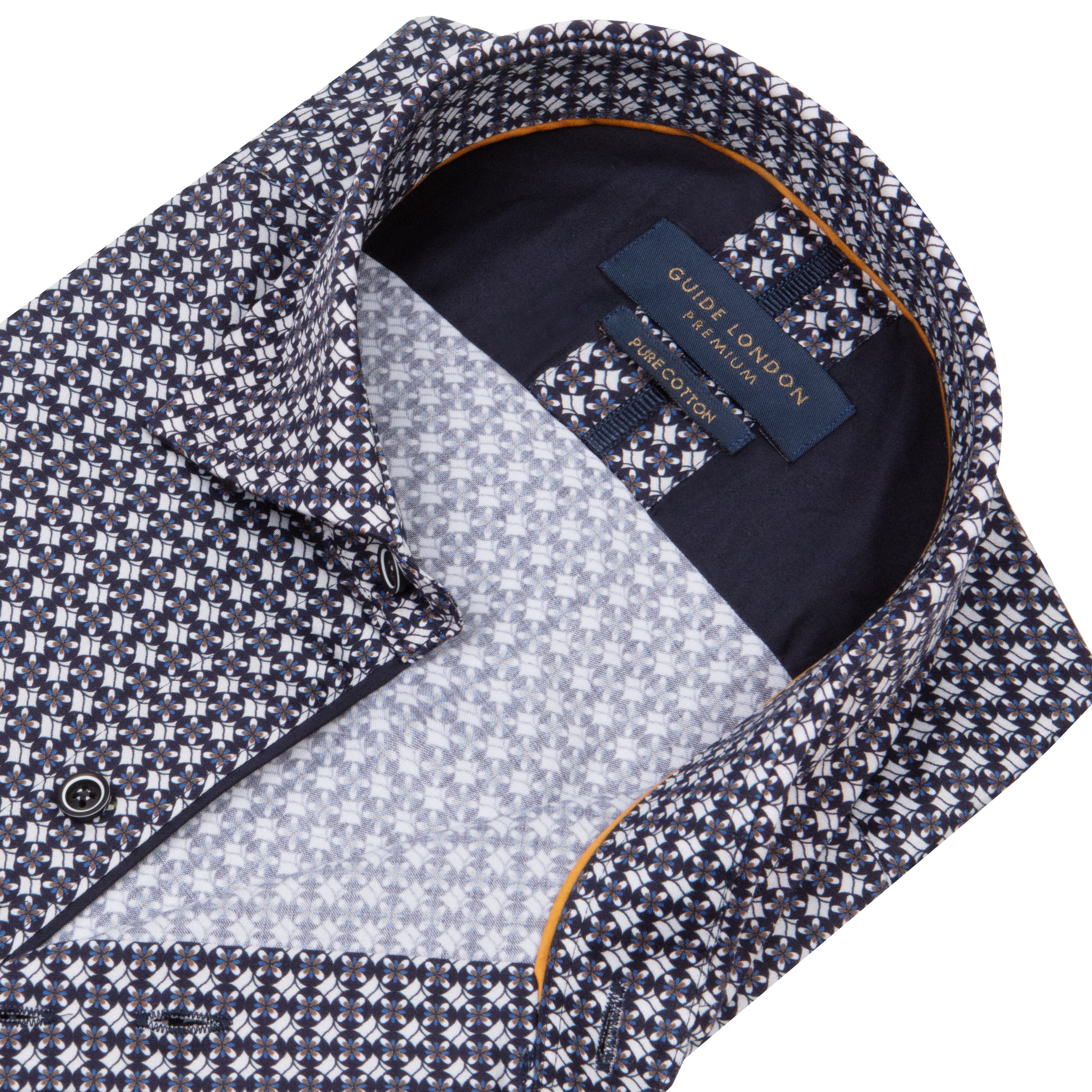 Navy Geometric Cotton Shirt