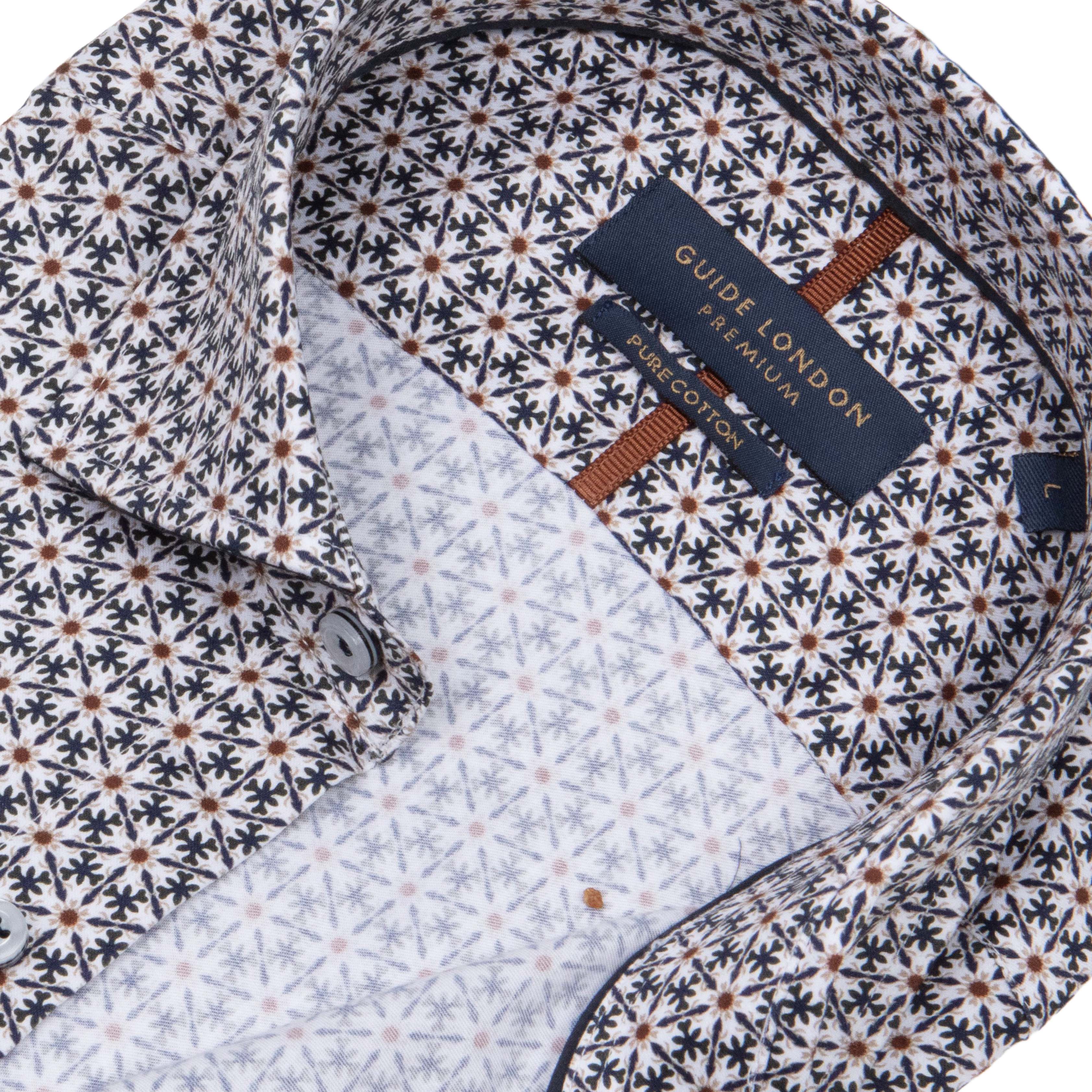 Men's Long Sleeve Geometric Pattern Shirt - 100% Cotton