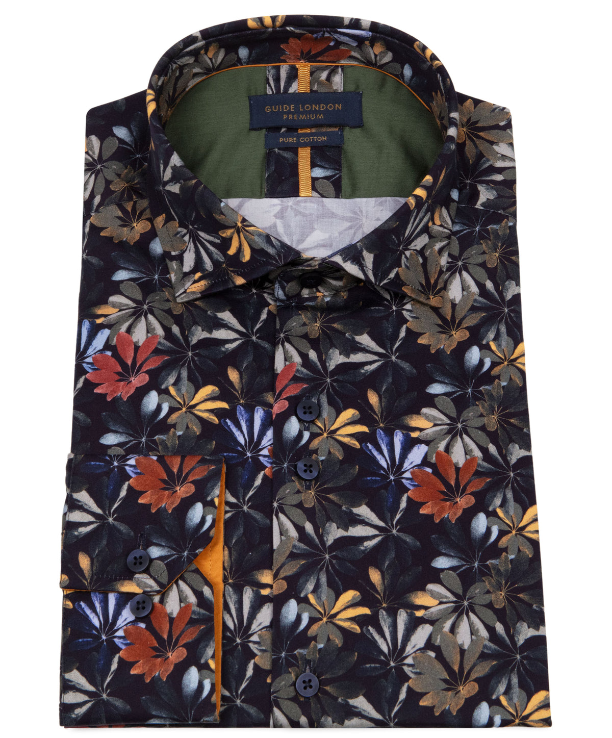 Men's Long Sleeve Leafy Navy Shirt