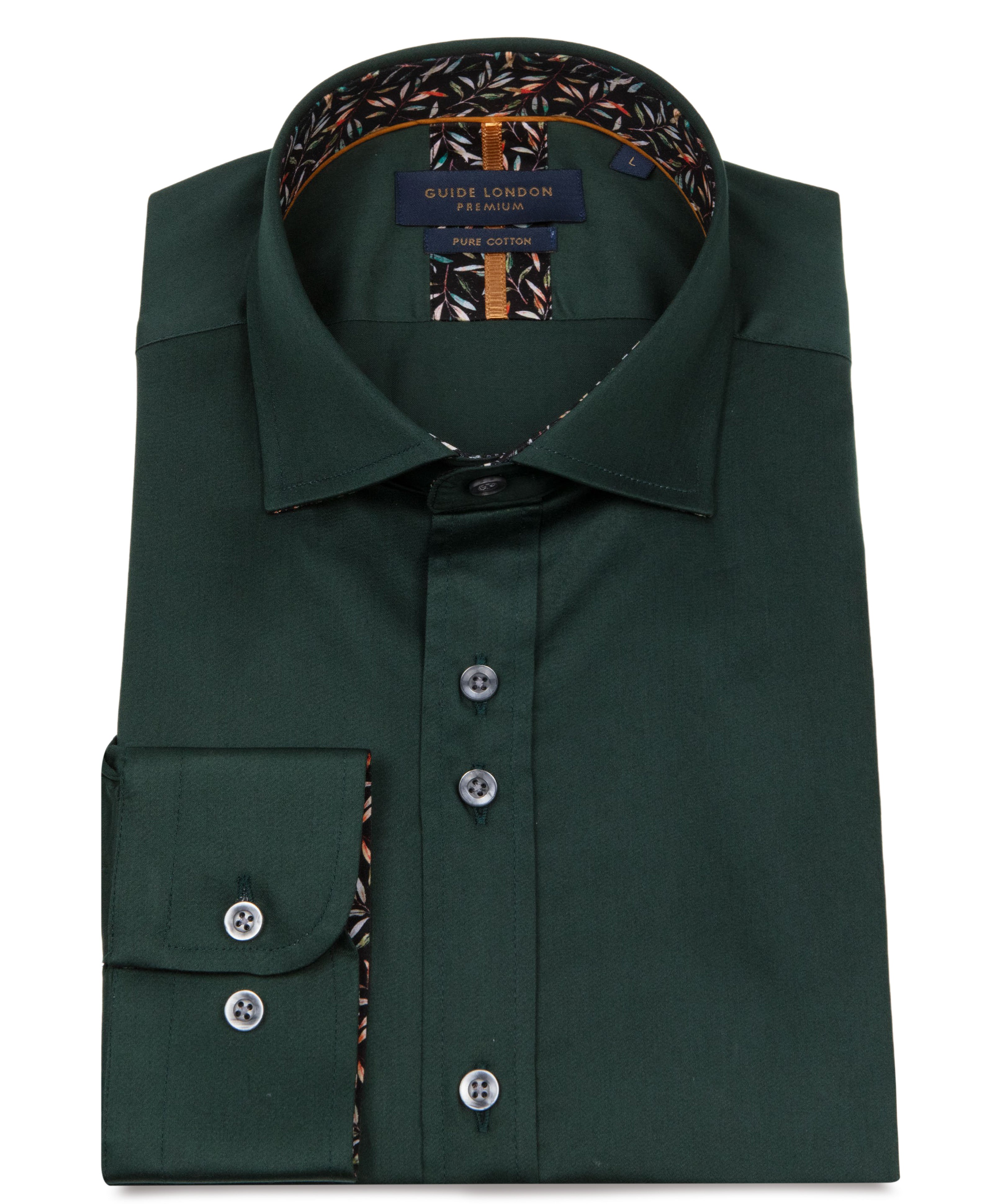 Men's Plain Shirt with Floral Patterned Inner Collar and Cuffs