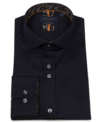 Men's Plain Shirt with Floral Patterned Inner Collar and Cuffs