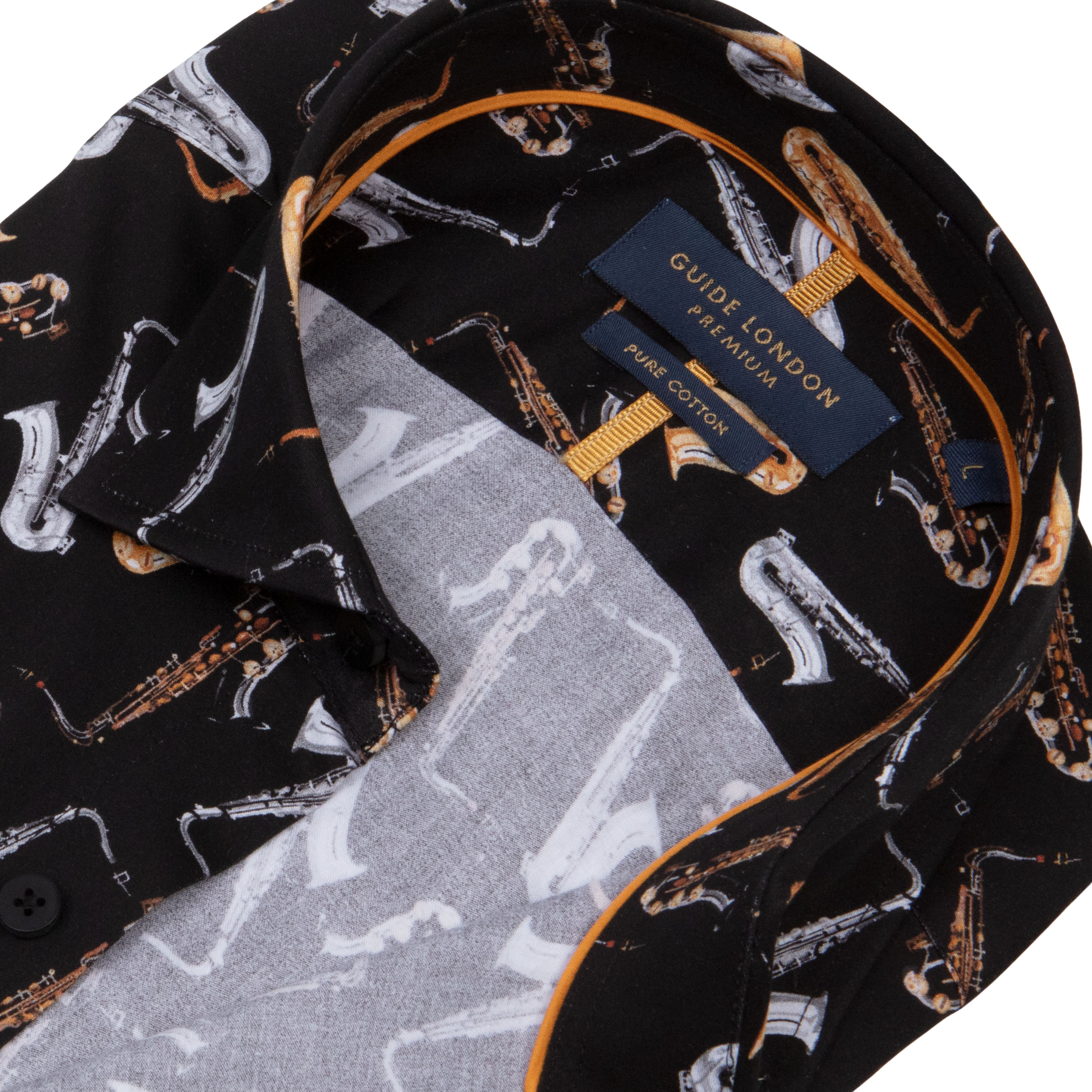 Saxophone Print Long Sleeve Cotton Shirt