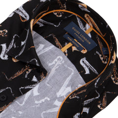 Saxophone Print Long Sleeve Cotton Shirt