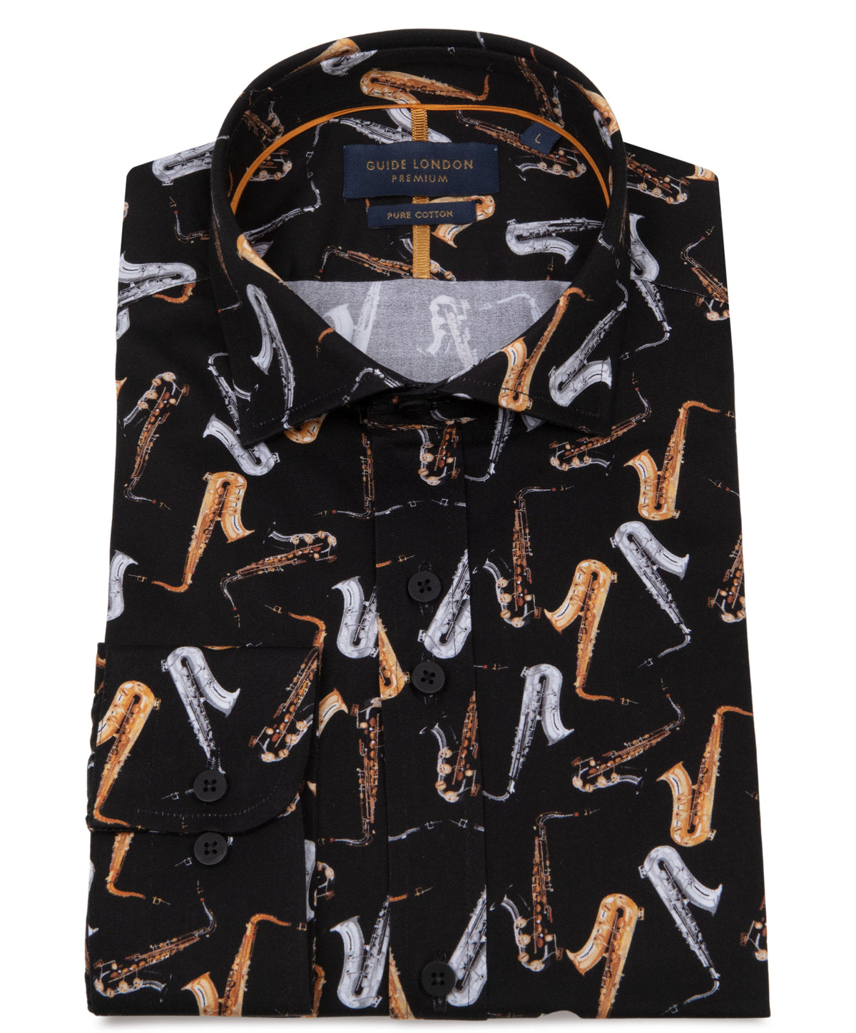 Saxophone Print Long Sleeve Cotton Shirt