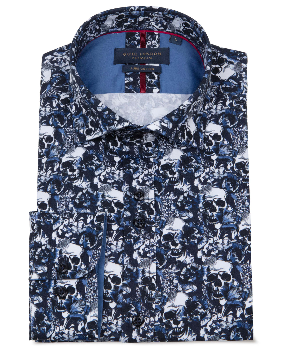 Cotton Shirt with Blue Skull Pattern