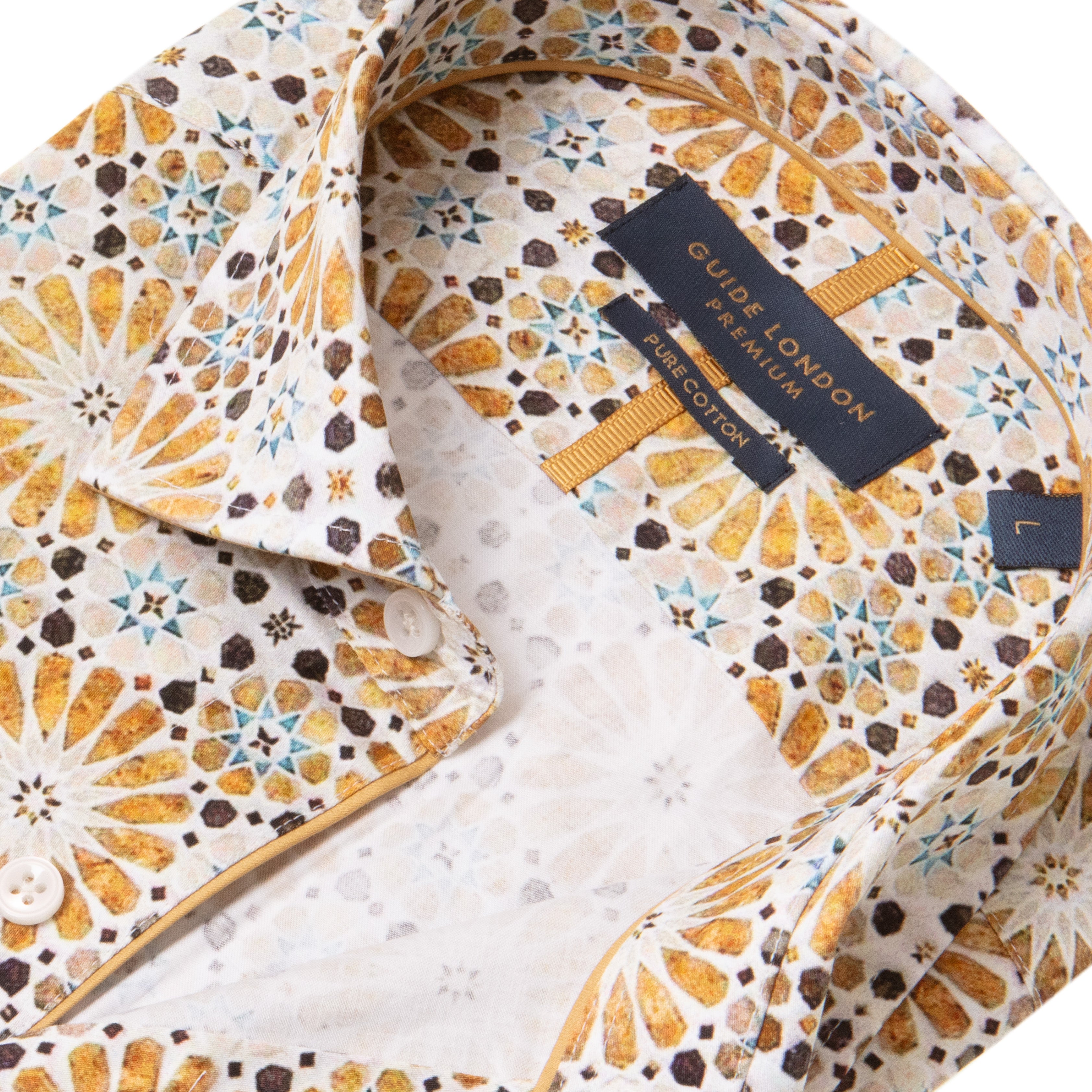 Stunning Gold and Bright Blue Geometric Print Shirt