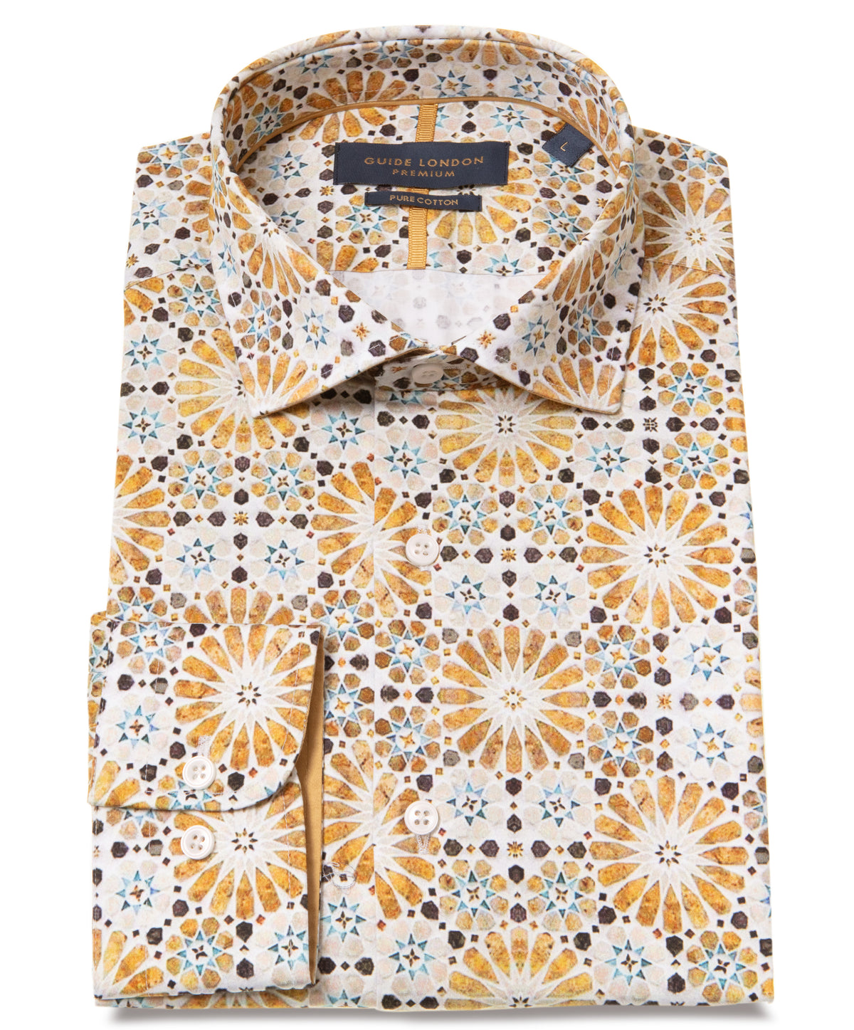 Stunning Gold and Bright Blue Geometric Print Shirt