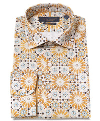 Stunning Gold and Bright Blue Geometric Print Shirt