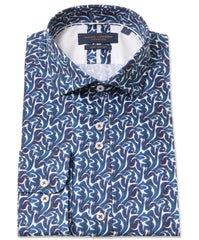 Abstract Print in Shades of Blue Shirt