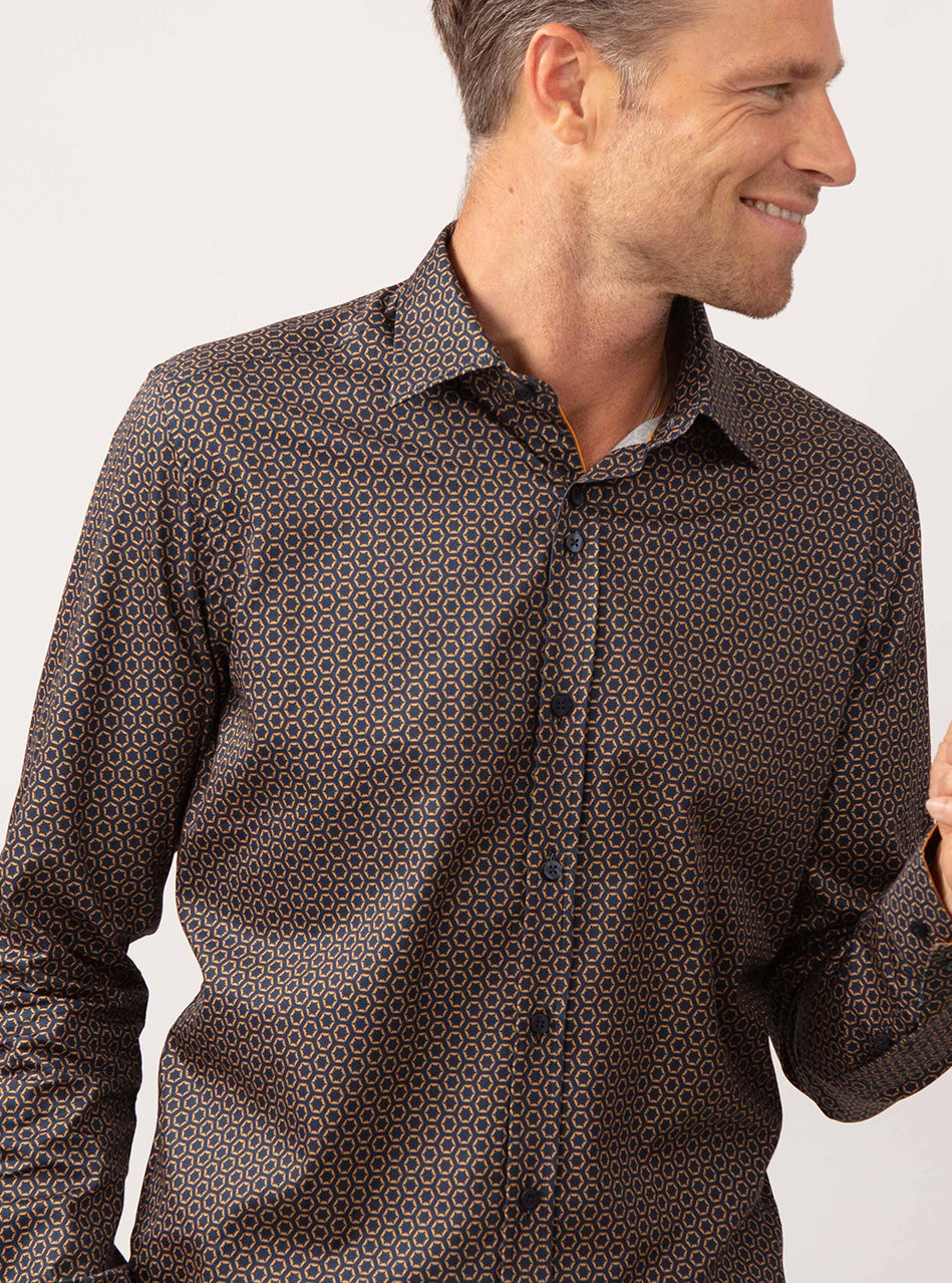 Long Sleeve Geometric Pattern Cotton Shirt