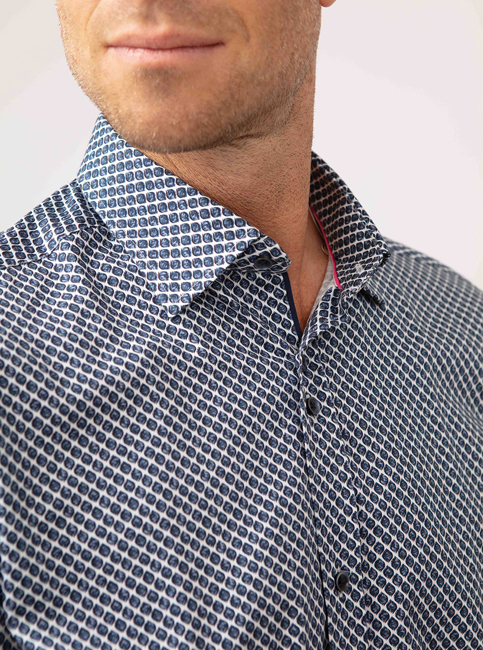 Blue Geometric Long Sleeve Shirt