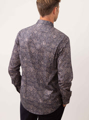 Long Sleeve Stencil Flower Print Shirt