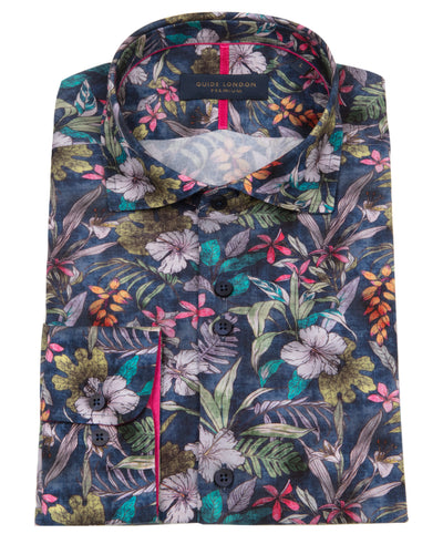 Vibrant Floral Long Sleeve Shirt in Navy