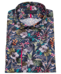 Vibrant Floral Long Sleeve Shirt in Navy