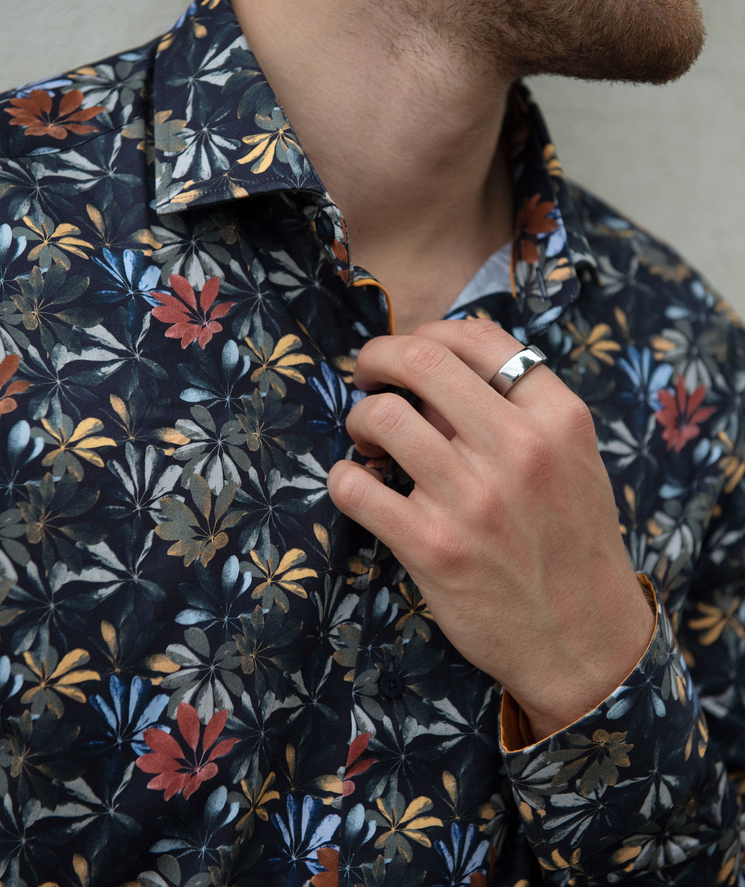 Men's Long Sleeve Leafy Navy Shirt