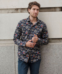 Men's Long Sleeve Leafy Navy Shirt