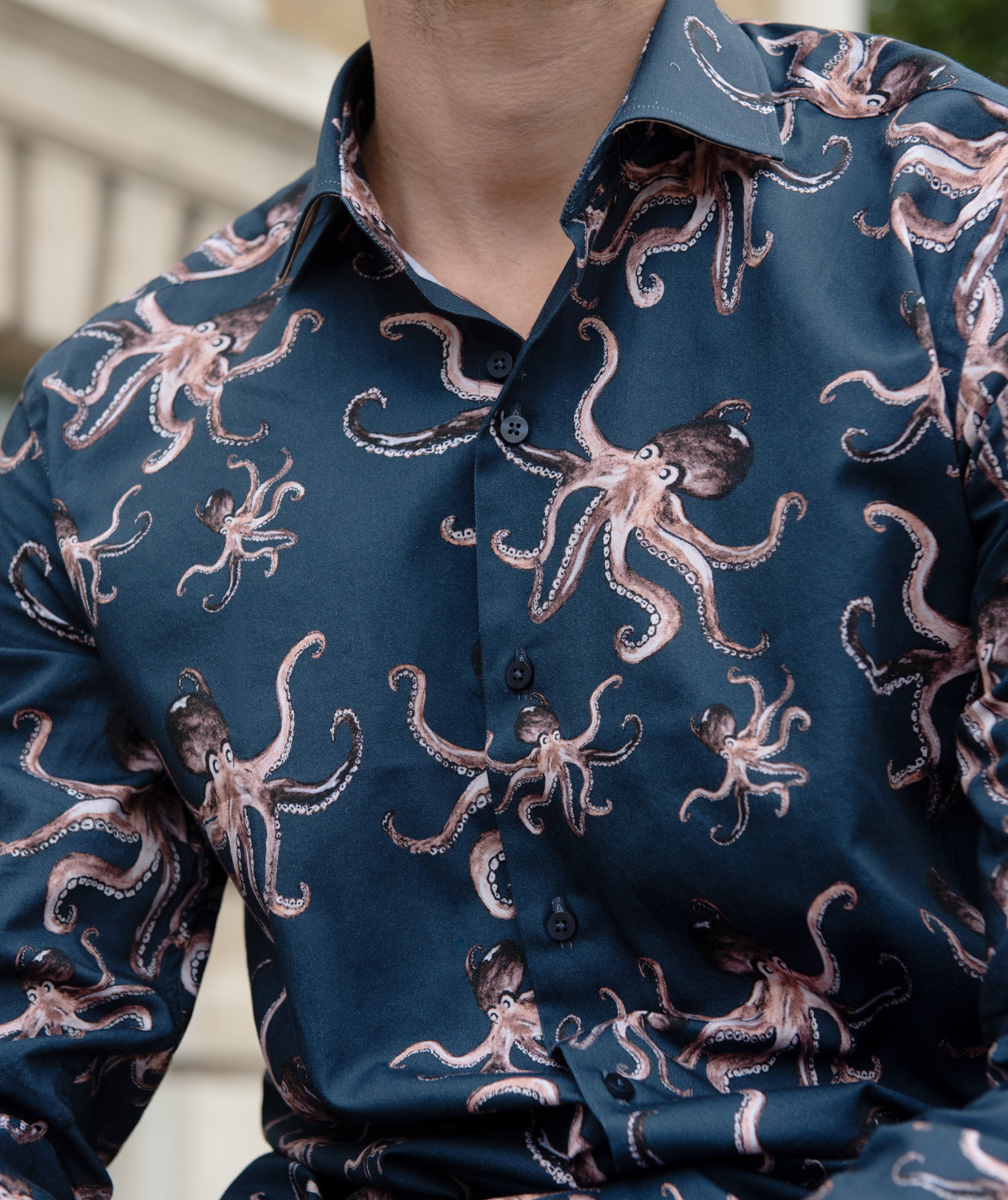 Playful Octopus Design Long Sleeve Cotton Shirt