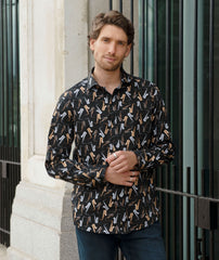 Saxophone Print Long Sleeve Cotton Shirt