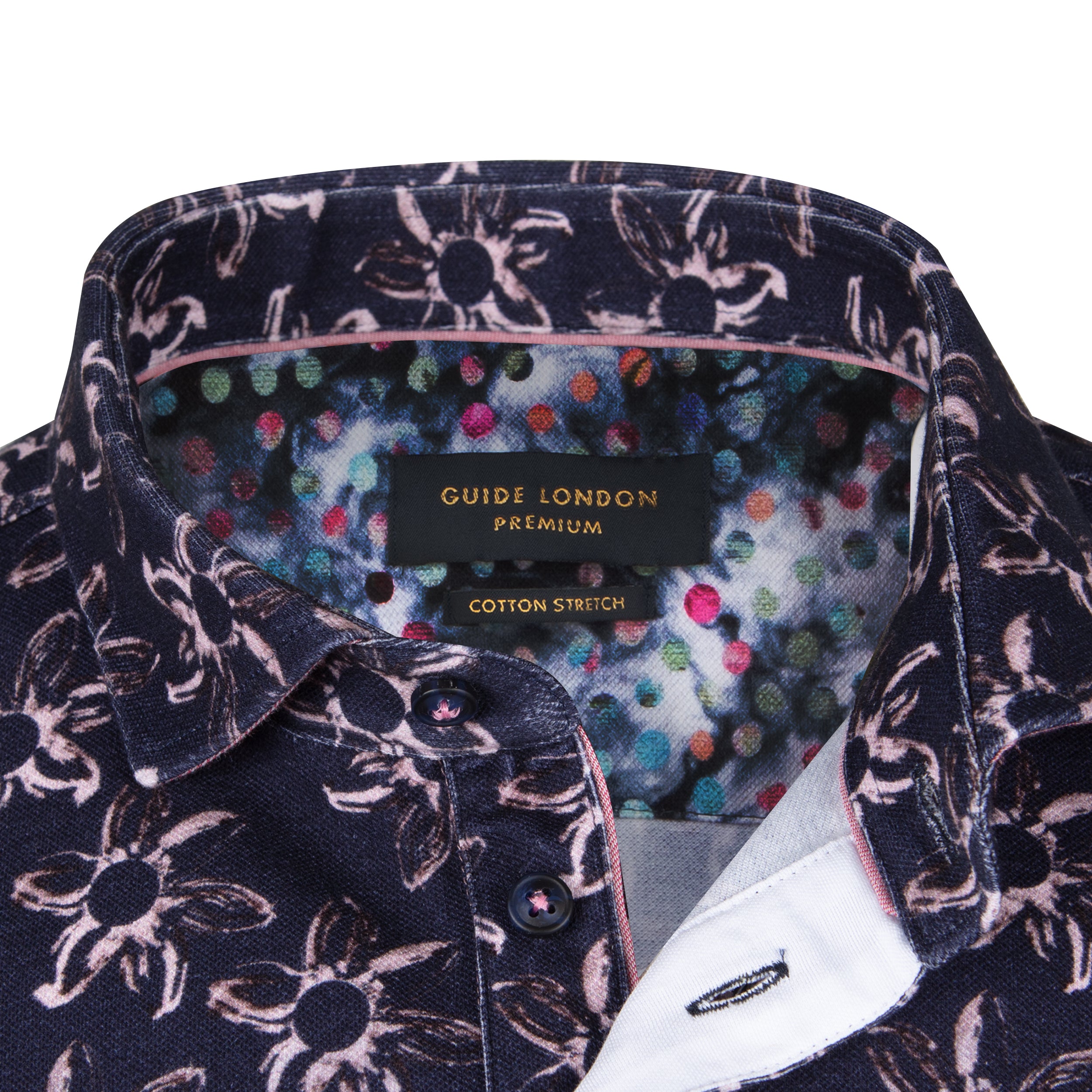 Men's Floral Cotton Pique Shirt with Contrast Collar