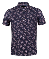 Men's Floral Cotton Pique Shirt with Contrast Collar