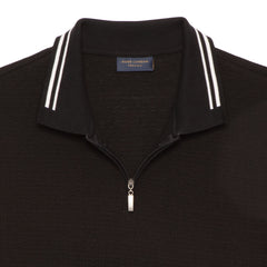 Short Sleeve Black Jersey with White Stripes and Half-Zip