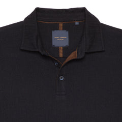 Textured Polo Shirt in Navy with Buttons