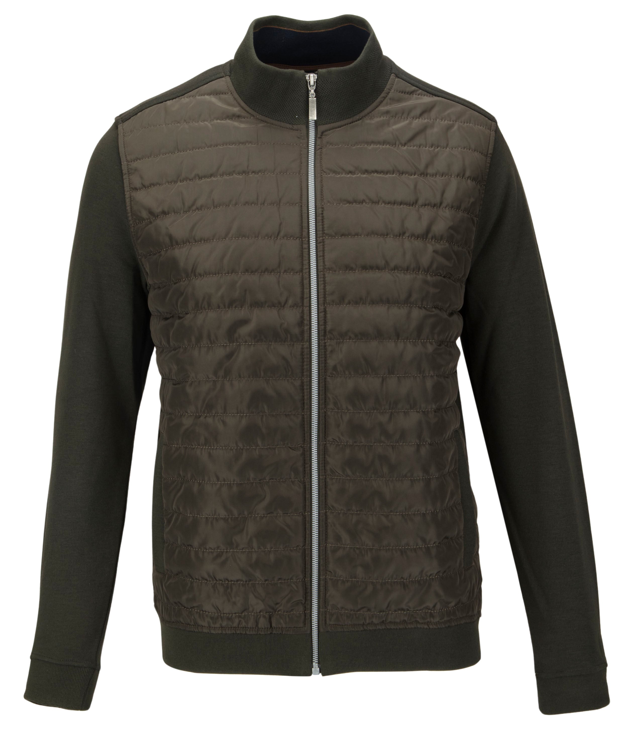 ZIP THRU QUILTED FRONT SWEAT