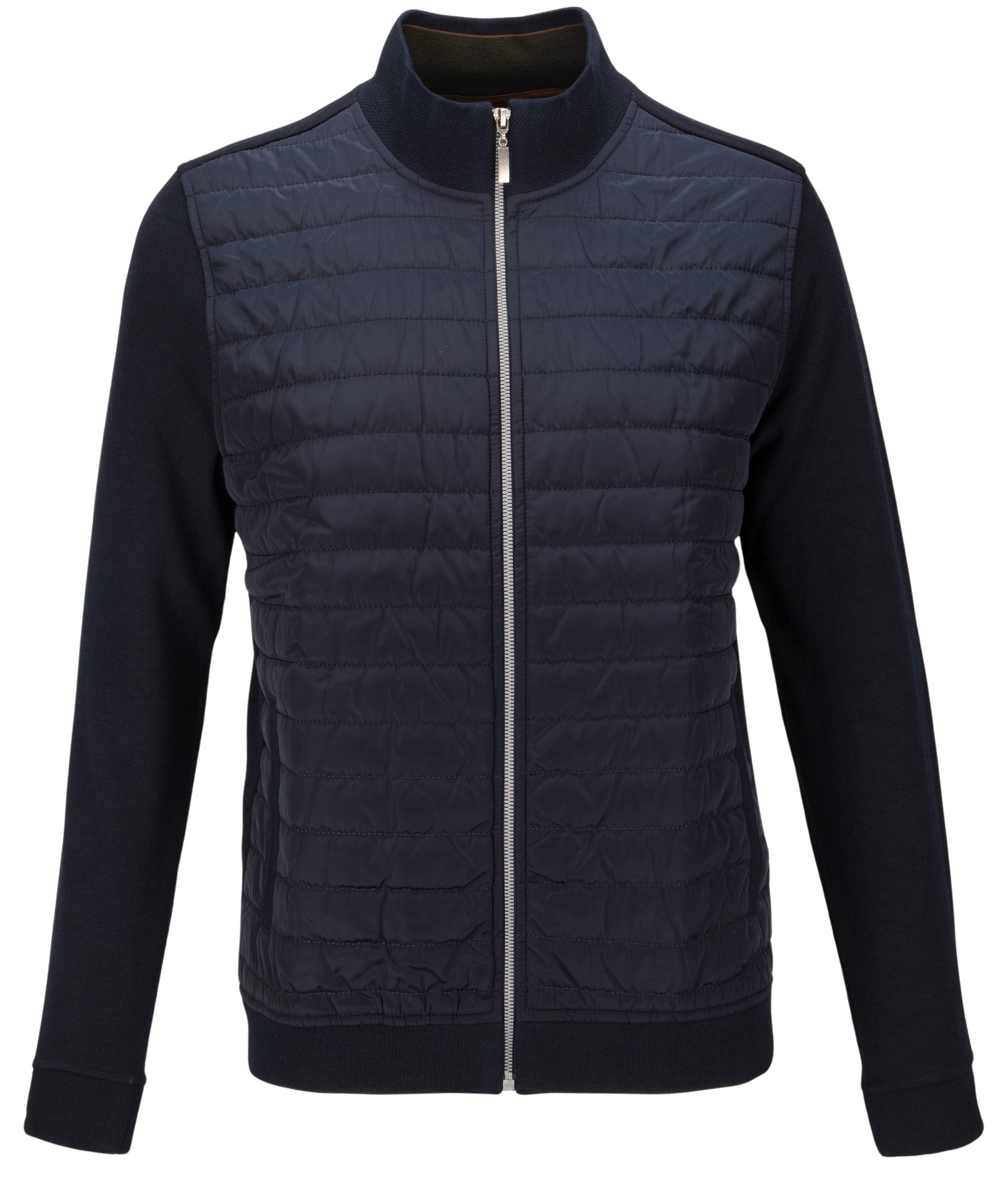 ZIP THRU QUILTED FRONT SWEAT