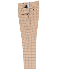 Men’s Tan Checked Trousers with Blue Accents