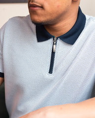 Textured Two Tone Contrast Zip Polo