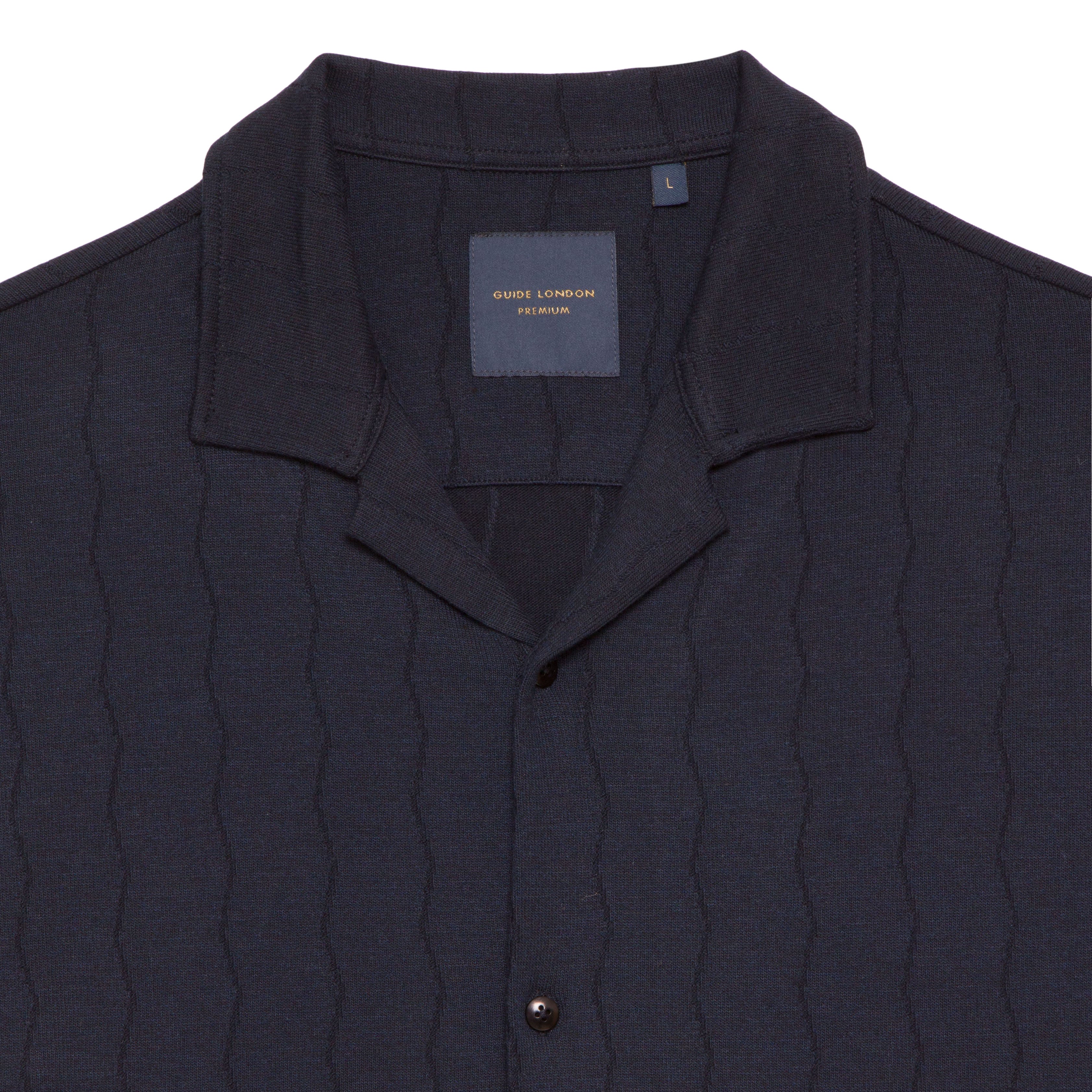 Short Sleeve Knitted Button Through Revere Collar Jersey Shirt