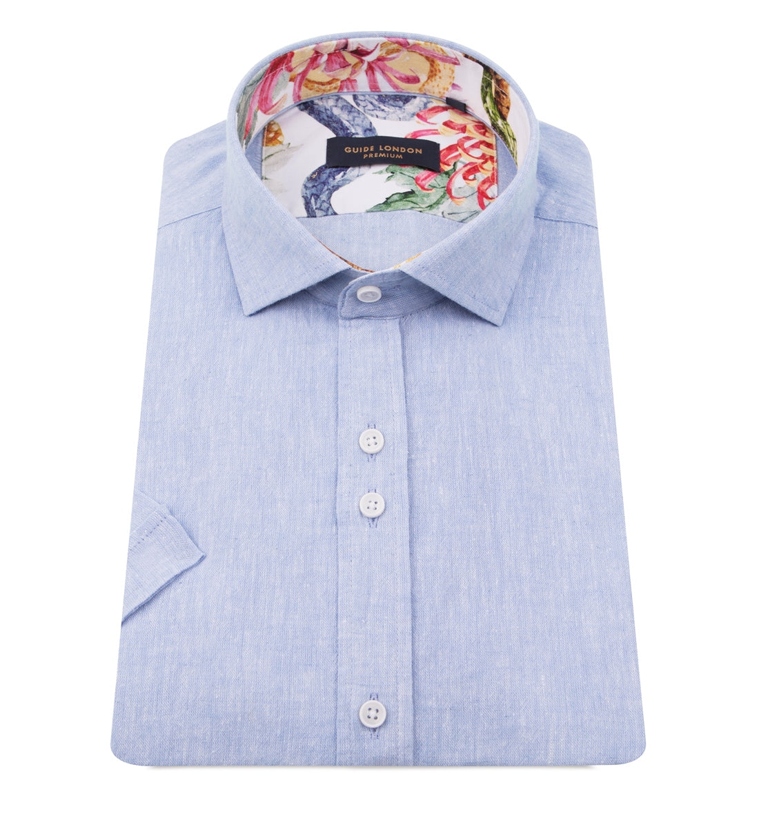 Linen blend plain shirt with with printed contrasts