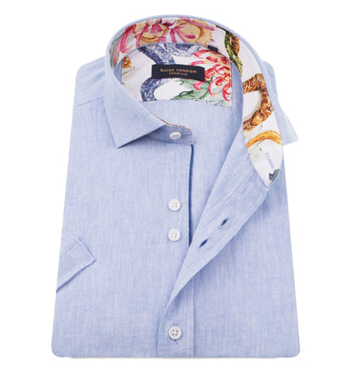 Linen blend plain shirt with with printed contrasts