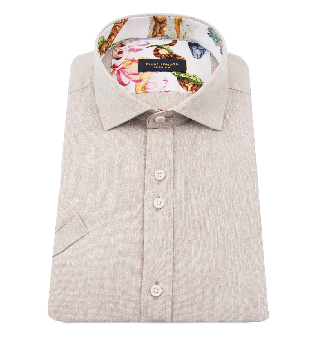 Linen blend plain shirt with with printed contrasts